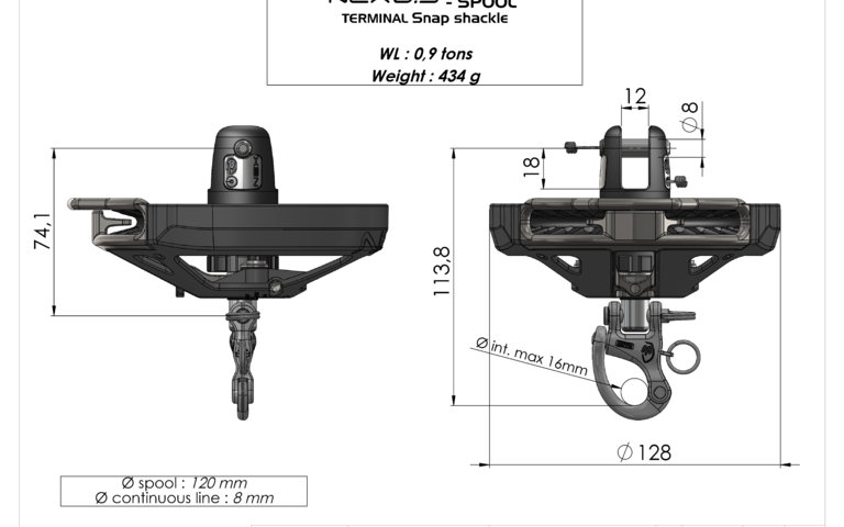 NEX0.9 emmagasineur tourelle mousqueton flying sail furler spool snapshackle profurl