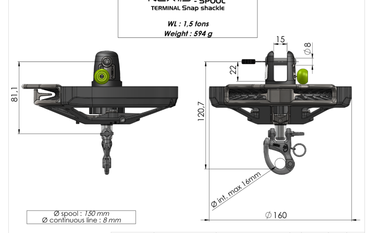 NEX1.5 emmagasineur tourelle mousqueton flying sail furler spool snap shackle profurl